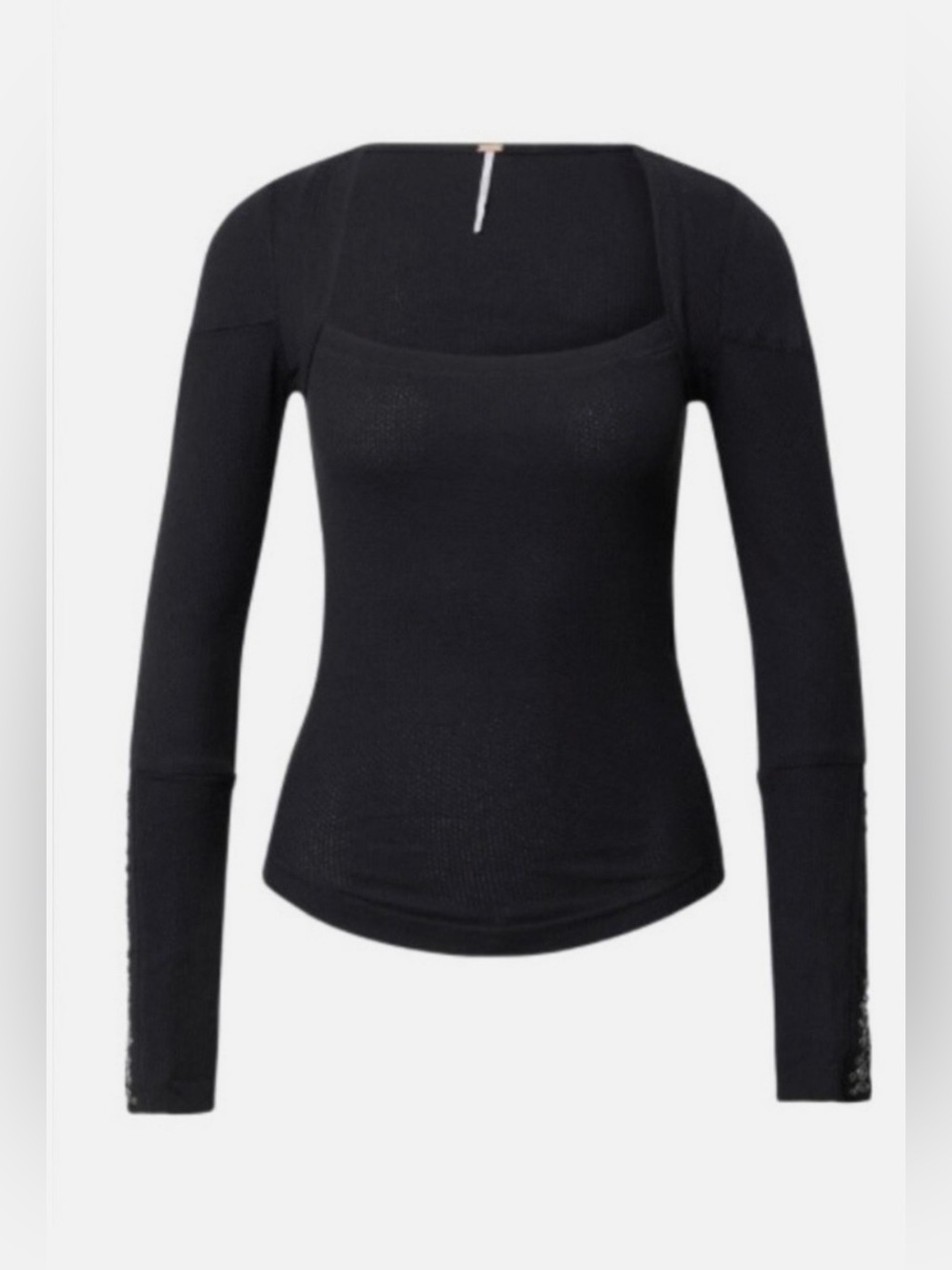 Free People A Little Unruly Black Waffle Stud Long Sleeve Ribbed Top Shirt L - Picture 14 of 15